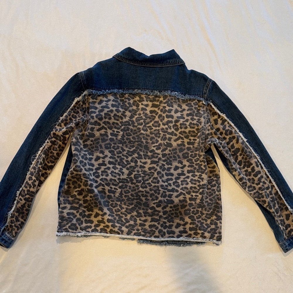 Now N Forever Leopard Print Denim Jacket | Oversized | Raw Hem |S/M